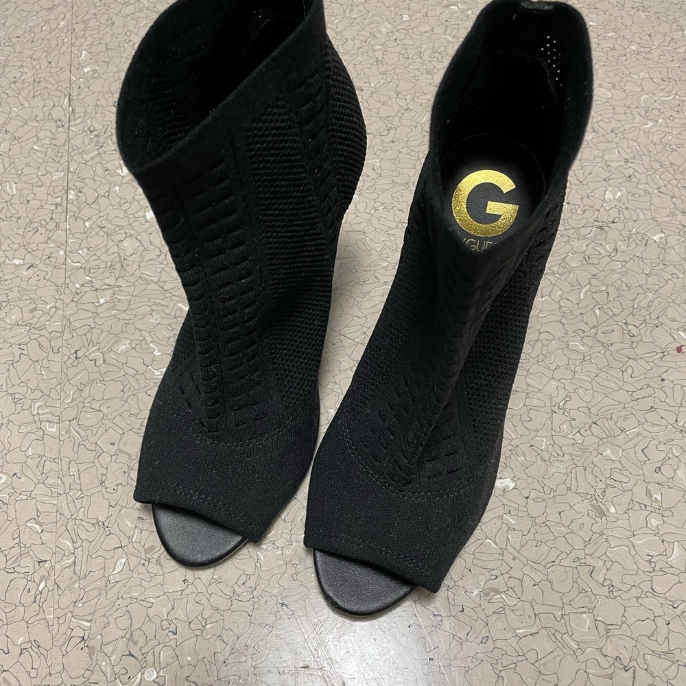 Gbg peep toe black booties size 7